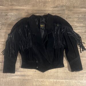Learsi Black 100% Leather Fringe Jacket - Size M